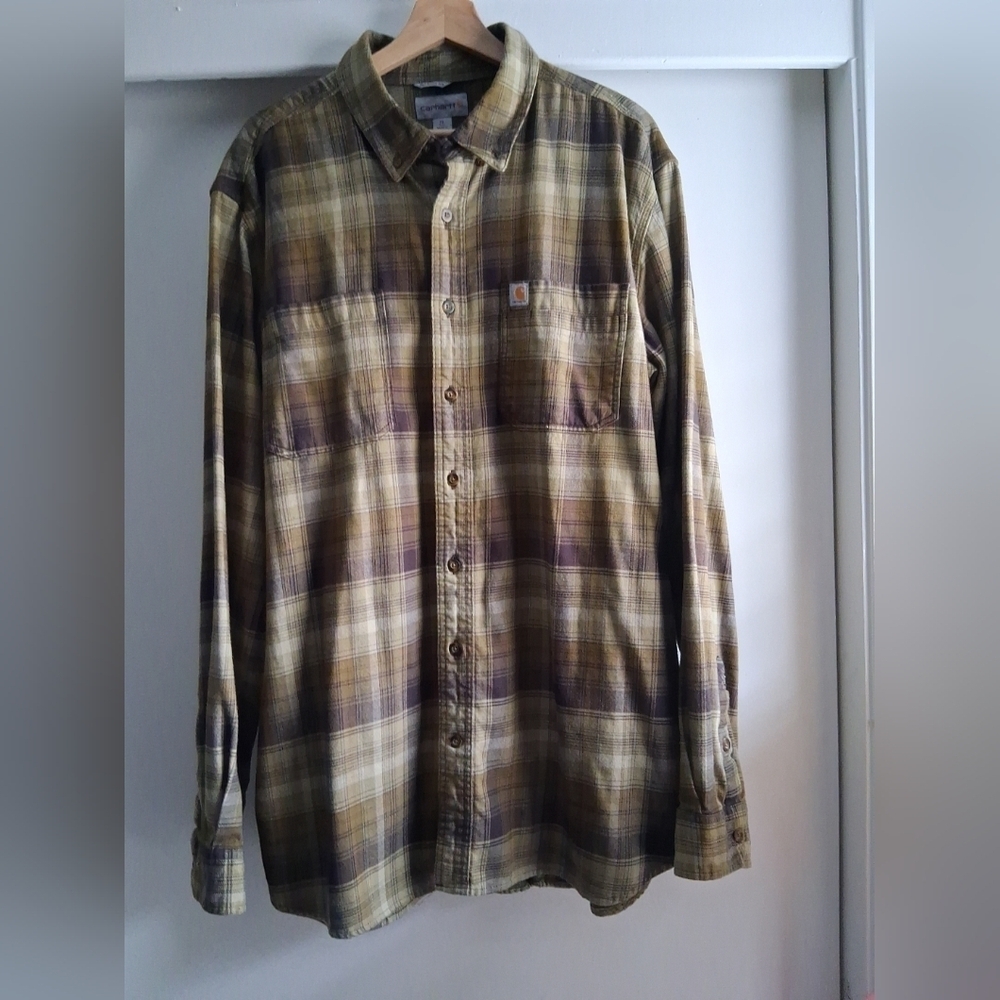 Carhartt Relaxed Fit XLT Brown Plaid Casual Button Down Flannel
